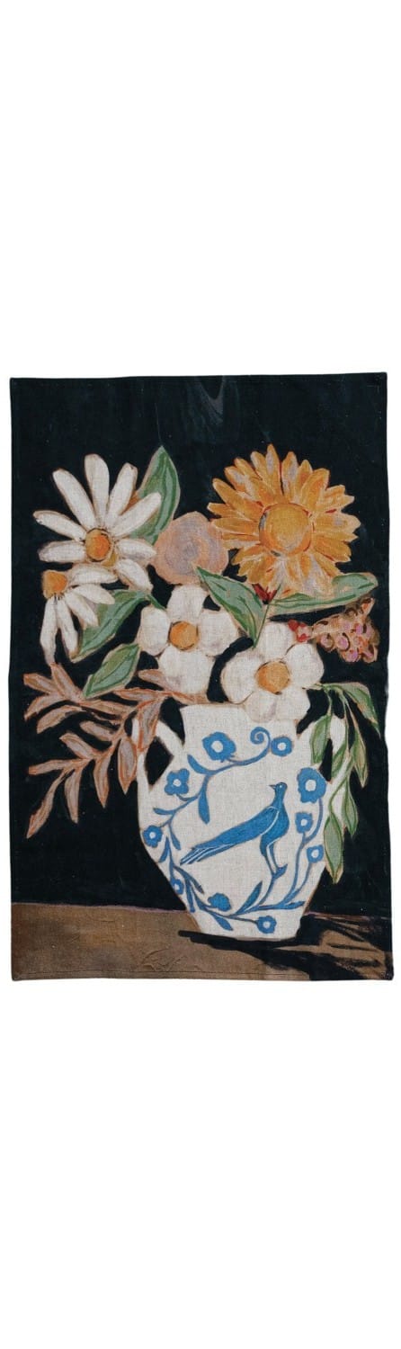 Cotton & Linen Printed Tea Towel with Flowers in Vase, 3 Available Styles
