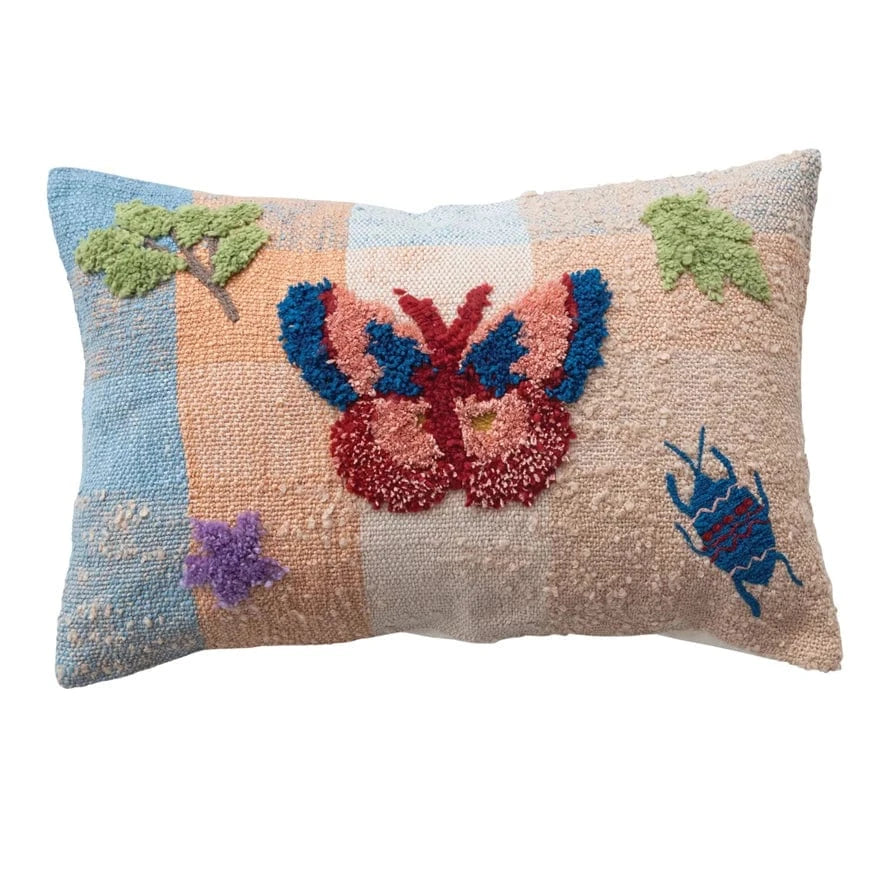 Creative Co-op Woven Fabric Indoor/Outdoor Lumbar Pillow with Tufting & Embroidery - Little Miss Muffin Children & Home