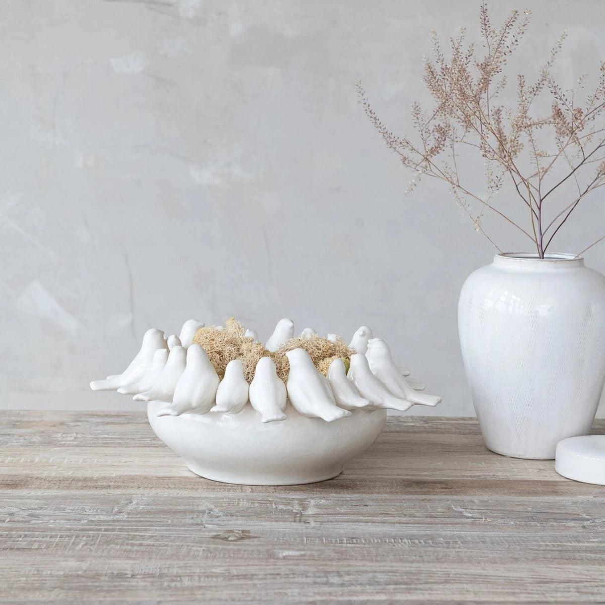 Creative Co-op Decorative Stoneware Bowl with Birds on Rim, White - Little Miss Muffin Children & Home