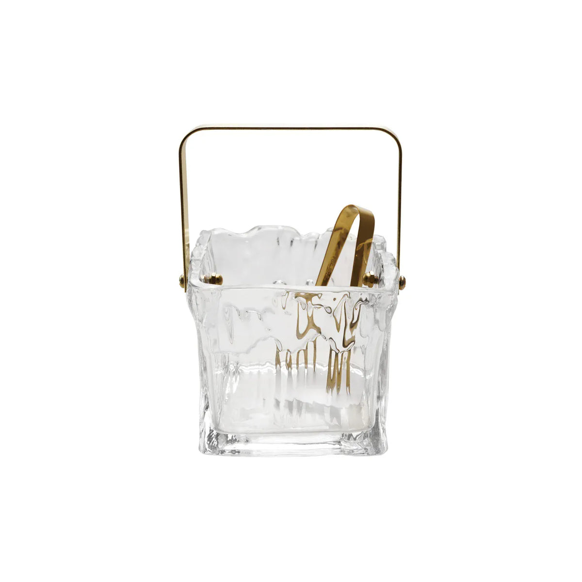 Textured Glass 24oz Ice Bucket with Tongs