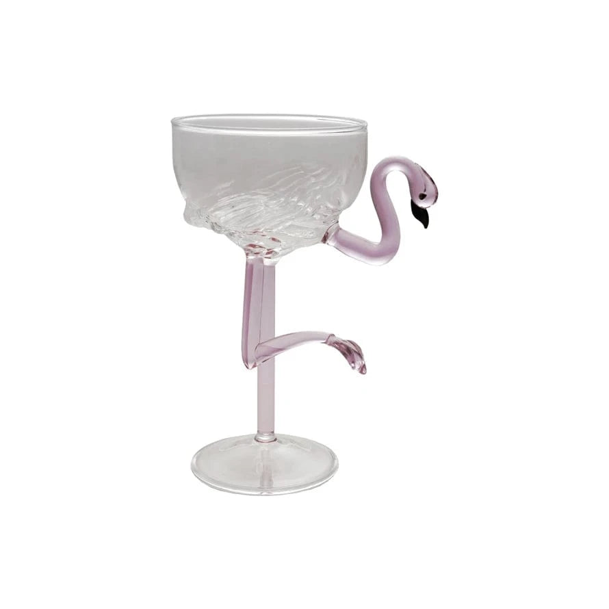 Creative Co-op 8 oz. Hand-Blown Stemmed Flamingo Wine Glass, Pink & Black - Little Miss Muffin Children & Home