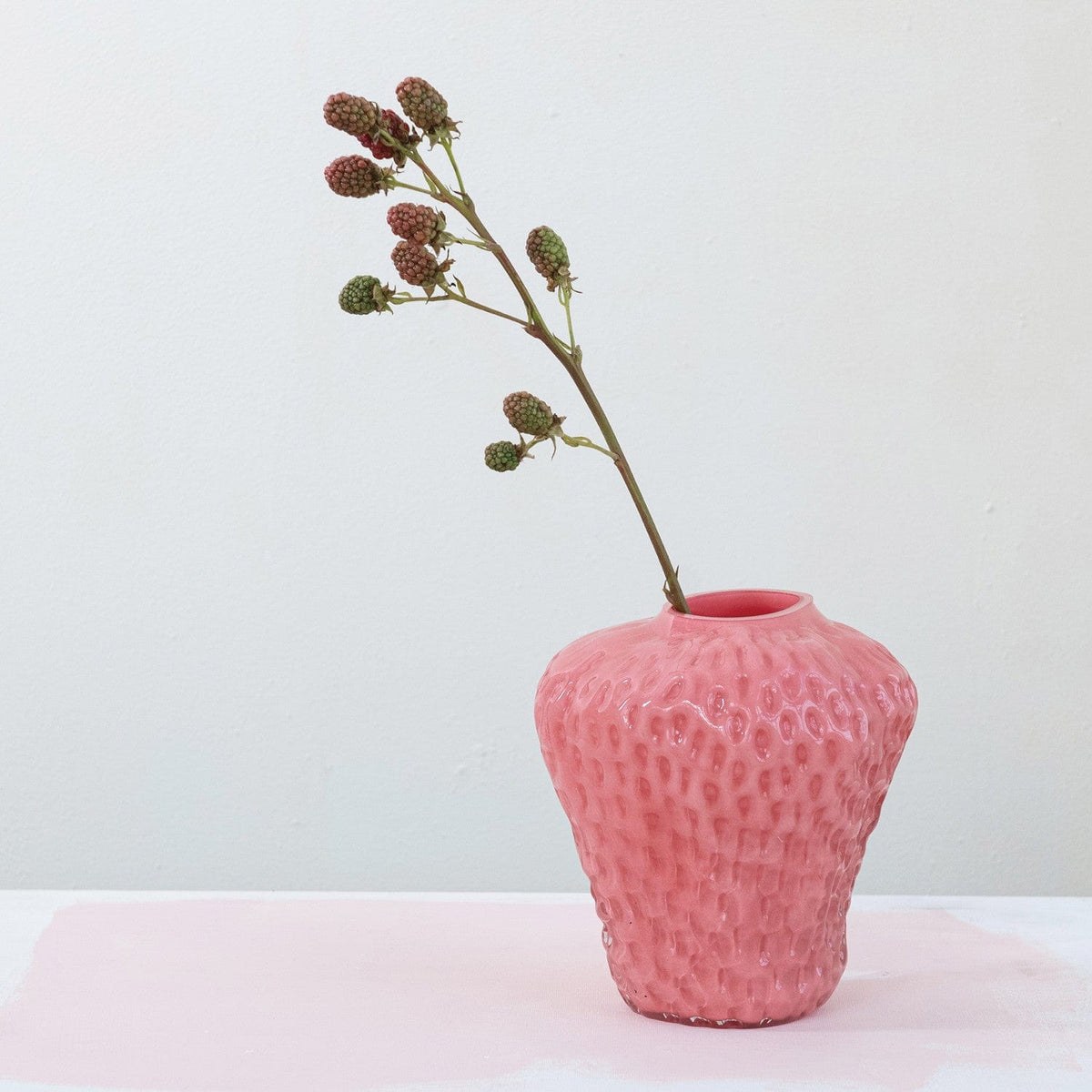Opaque Pink Glass Strawberry Shaped Vase