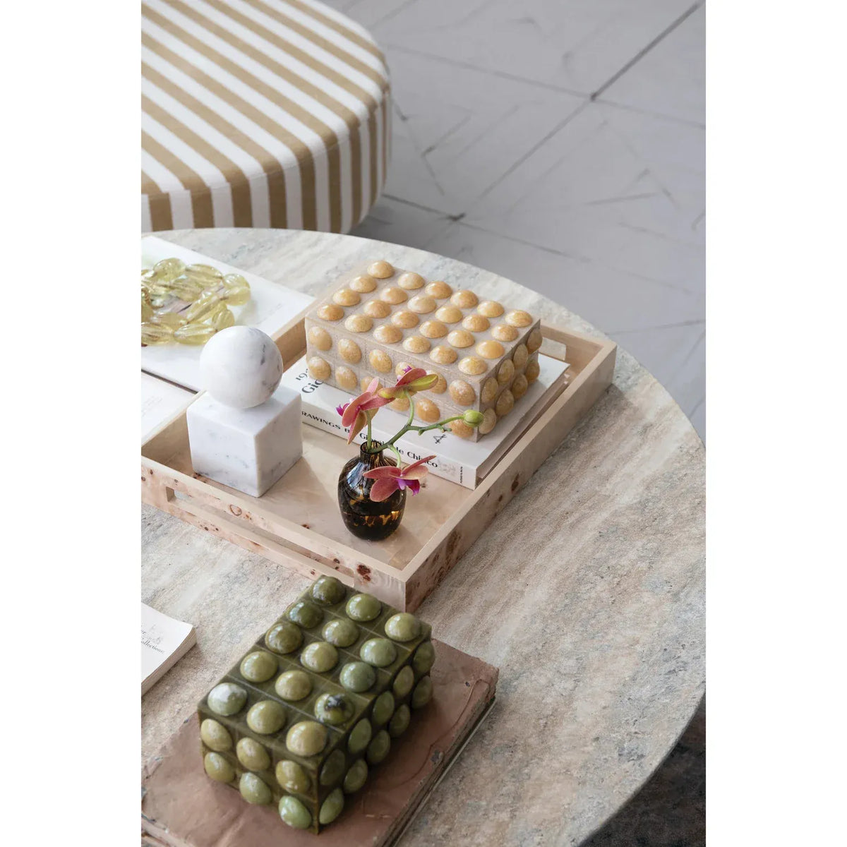 Cream Handmade Marbled Resin Bobbin Box