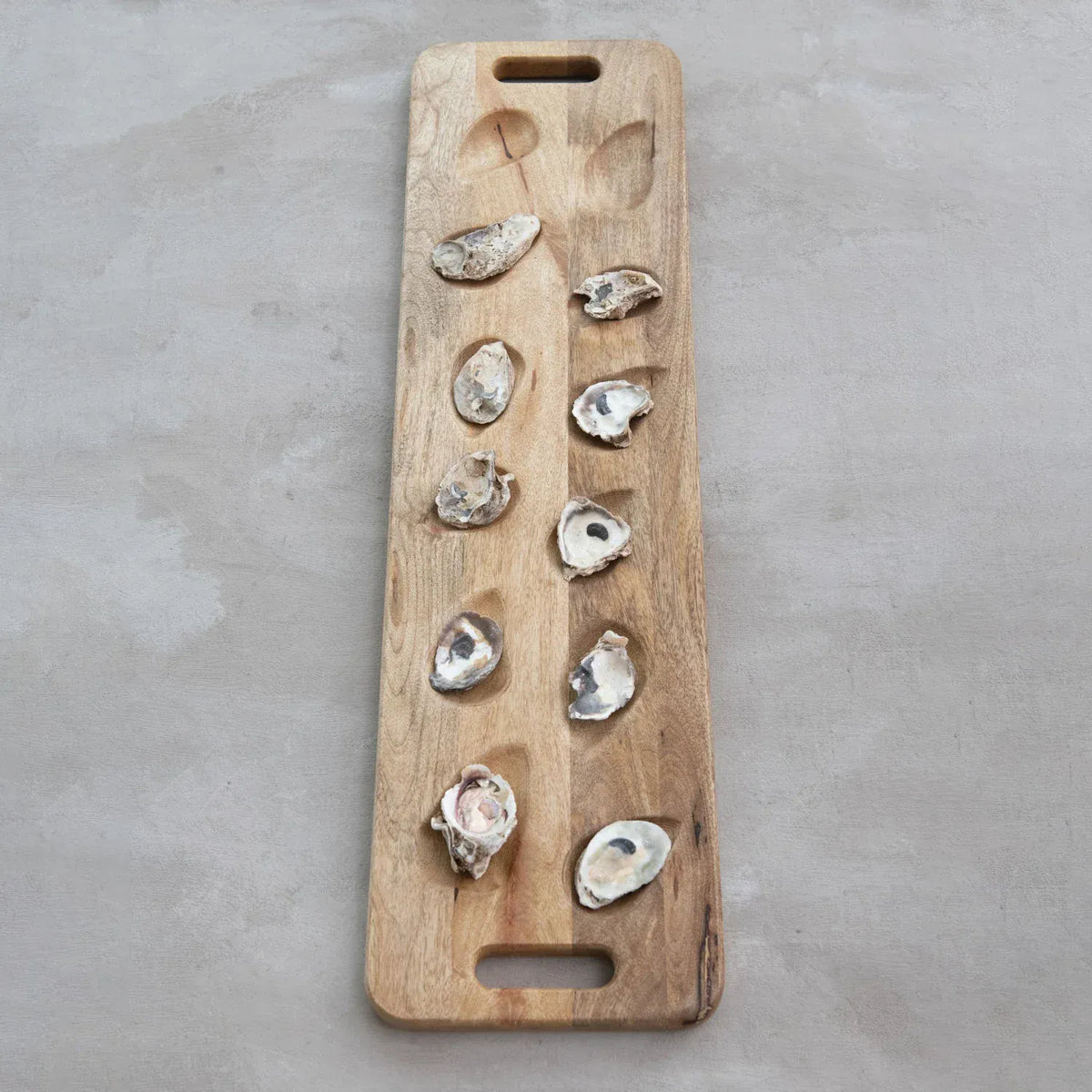 Natural Mango Wood Oyster Serving Board with Handles