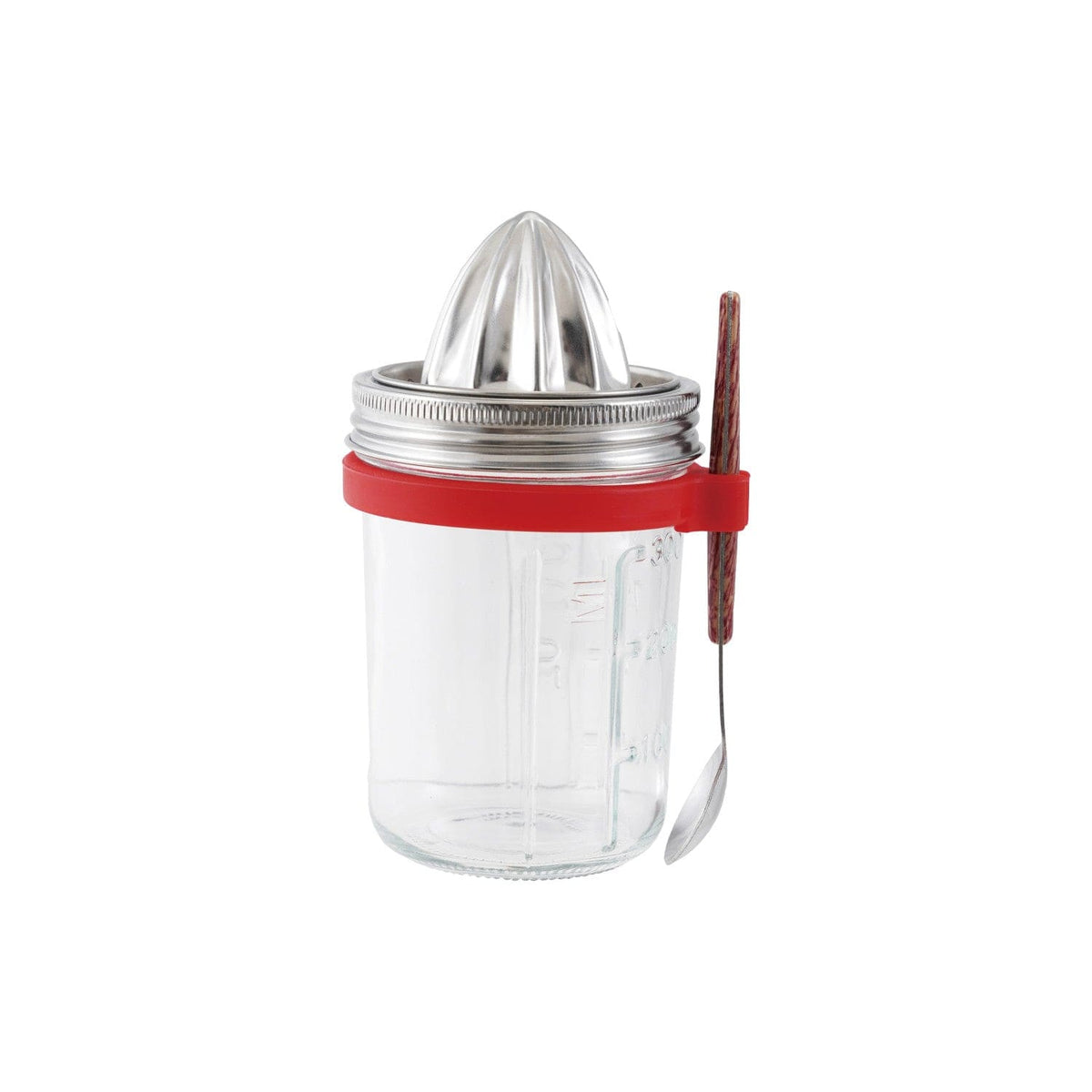 10oz Glass & Stainless Steel Jar with Juicer, Spoon & Silicone Ring Spoon Holder