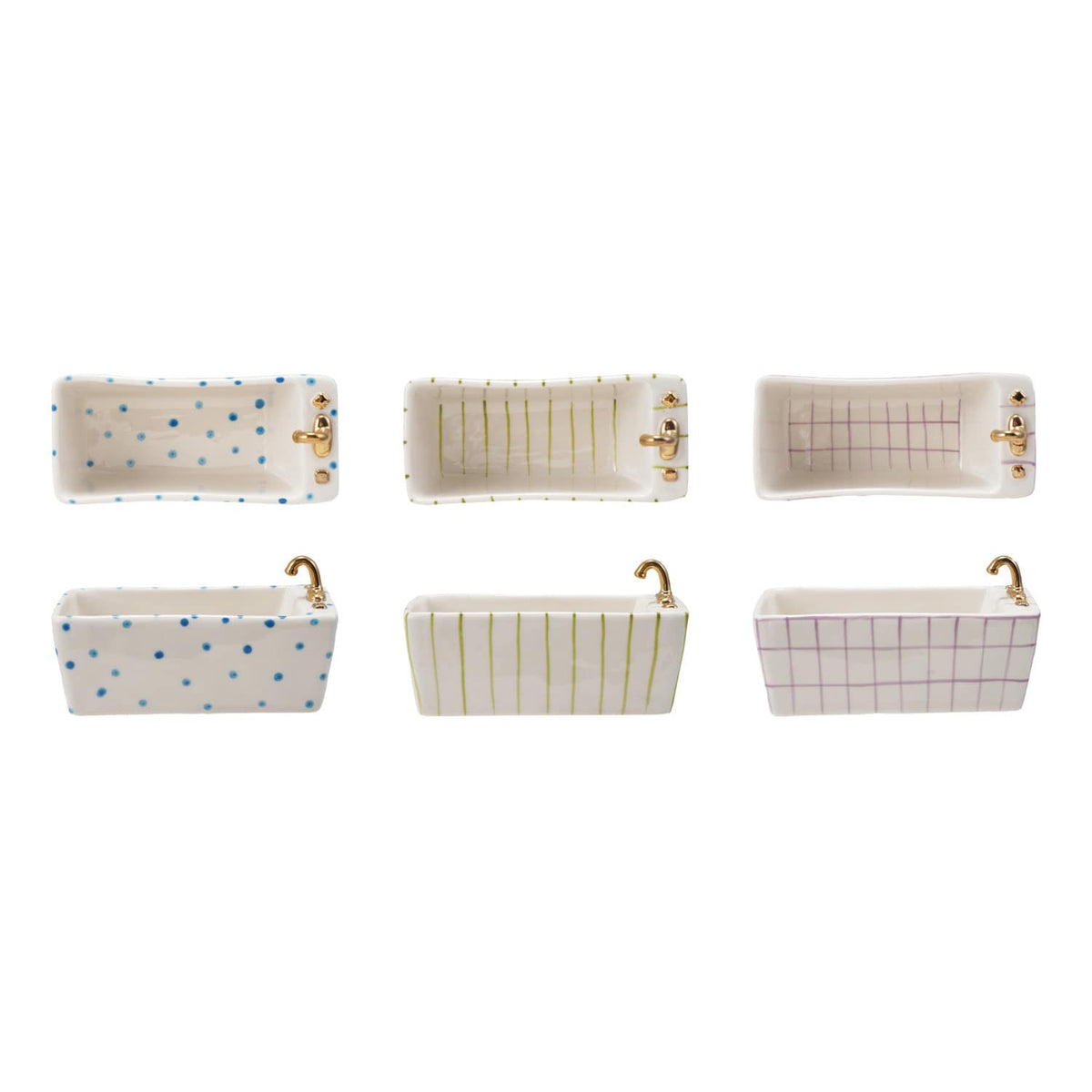 Hand-Painted Stoneware Bathtub Shaped Soap Dish with Pattern, 3 Styles Available