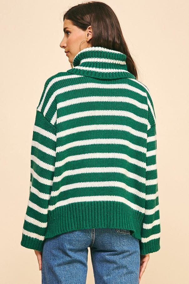 Pinch Pinch Oversized Striped Turtle Neck Sweater in Green - Little Miss Muffin Children & Home