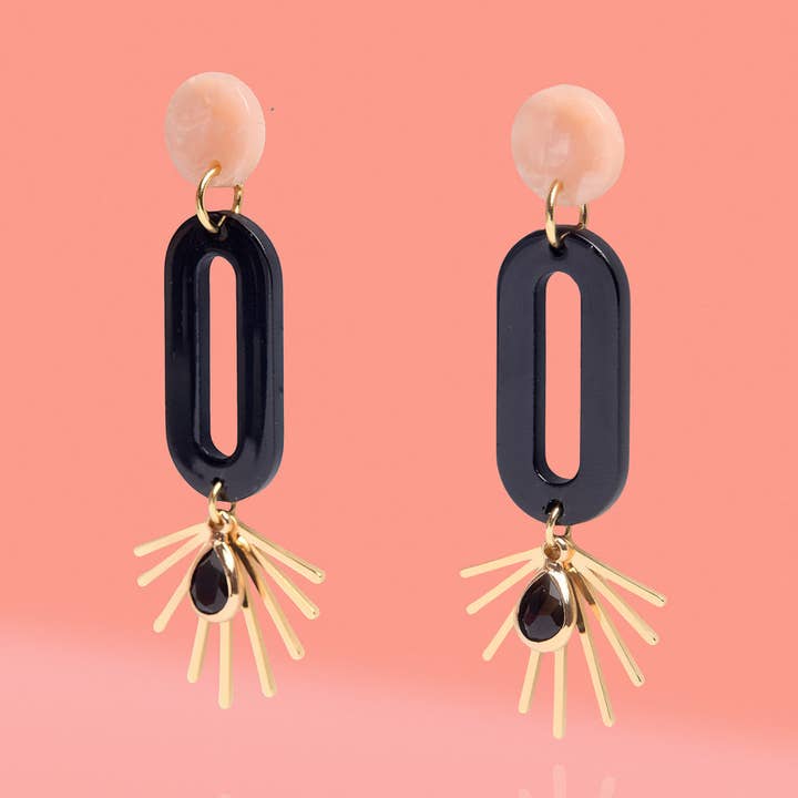 Black Oval Resin Starburst Hoop