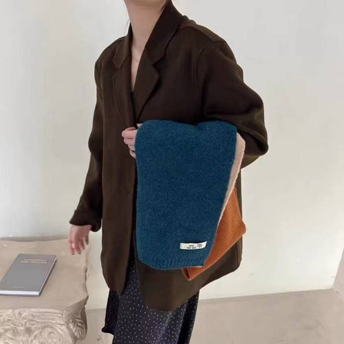 Blue Thick Faux Cashmere Knit Scarf