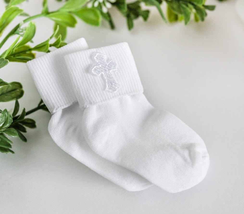 Cherished Moments White Baby Lace Baptism or Christening Socks with Cross - Little Miss Muffin Children & Home