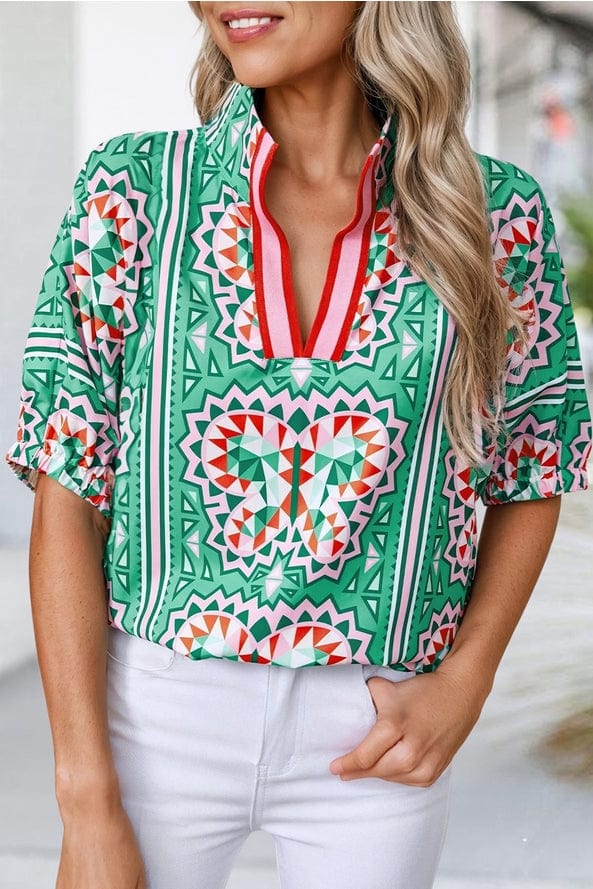 Aapparella Aapparella Geometric Butterfly Print Collared Blouse - Little Miss Muffin Children & Home