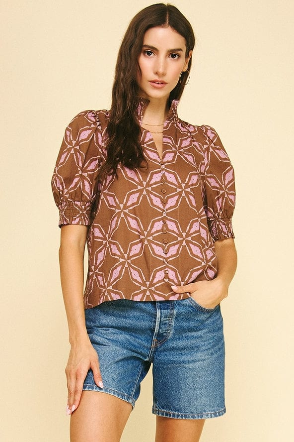Pinch Cocoa & Pink Geometric Print Blouse - Little Miss Muffin Children & Home