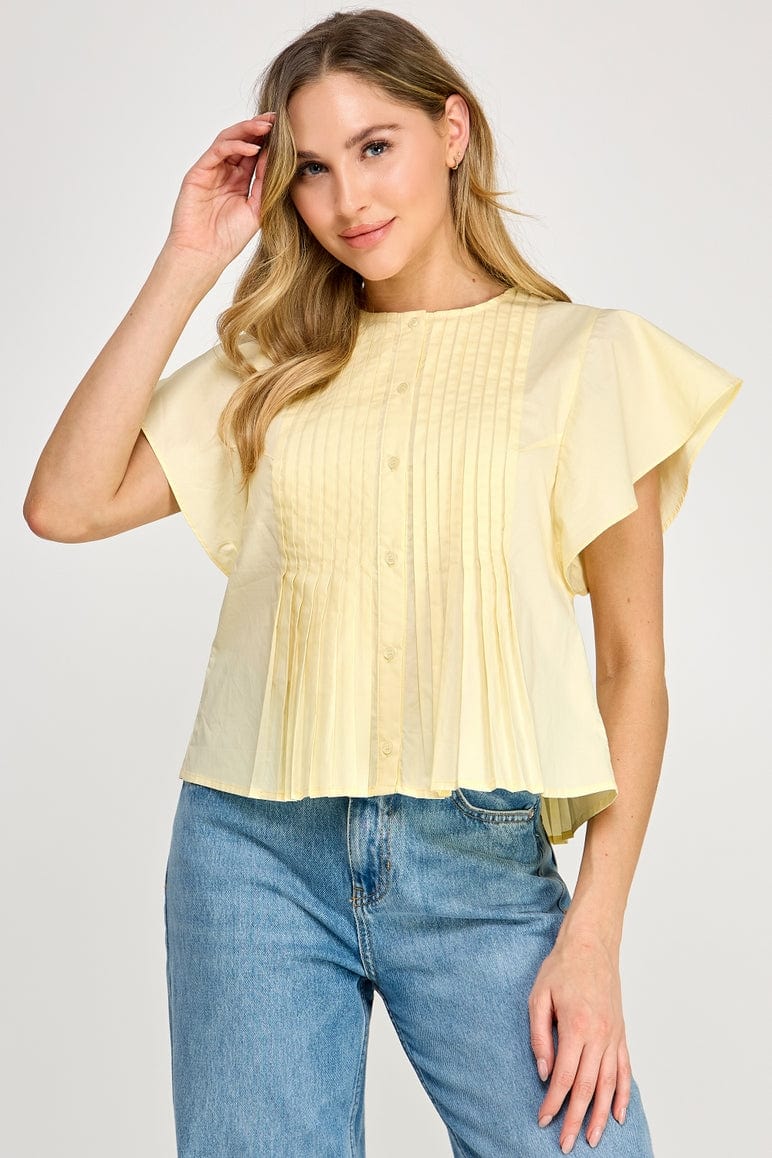 Ellison Ellison Flutter Sleeve Pintuck Pleated Front Top - Little Miss Muffin Children & Home