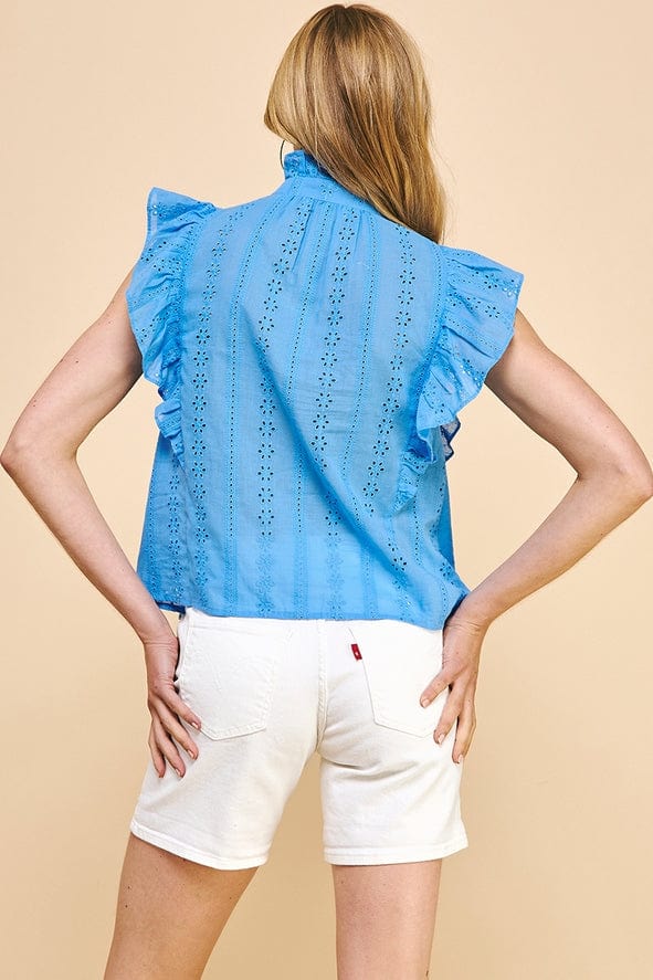 Pinch Pinch Button Down Eyelet Flutter Sleeve Top - Little Miss Muffin Children & Home