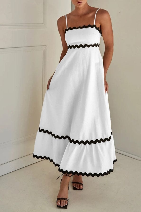 Rosa Clothing Rosa Clothing Ric Rac Tiered Maxi Bandeau Sundress in White-Black - Little Miss Muffin Children & Home