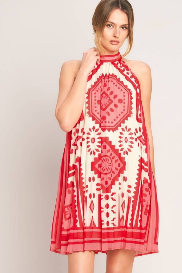 Pink Sunset Medallion Printed Woven Mini Dress