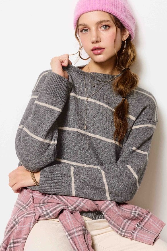 La Miel La Miel Loose Fit Striped Long Sleeve Sweater in Pebble - Little Miss Muffin Children & Home