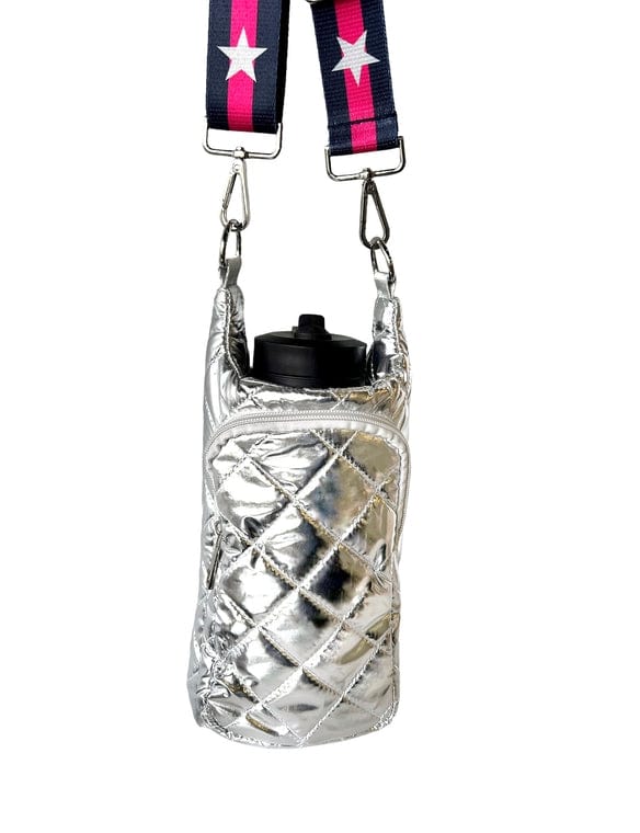 Mavi Bandz Mavi Bandz Silver Water Bottle Bag Crossbody Hydro Puffer Tote - Little Miss Muffin Children & Home