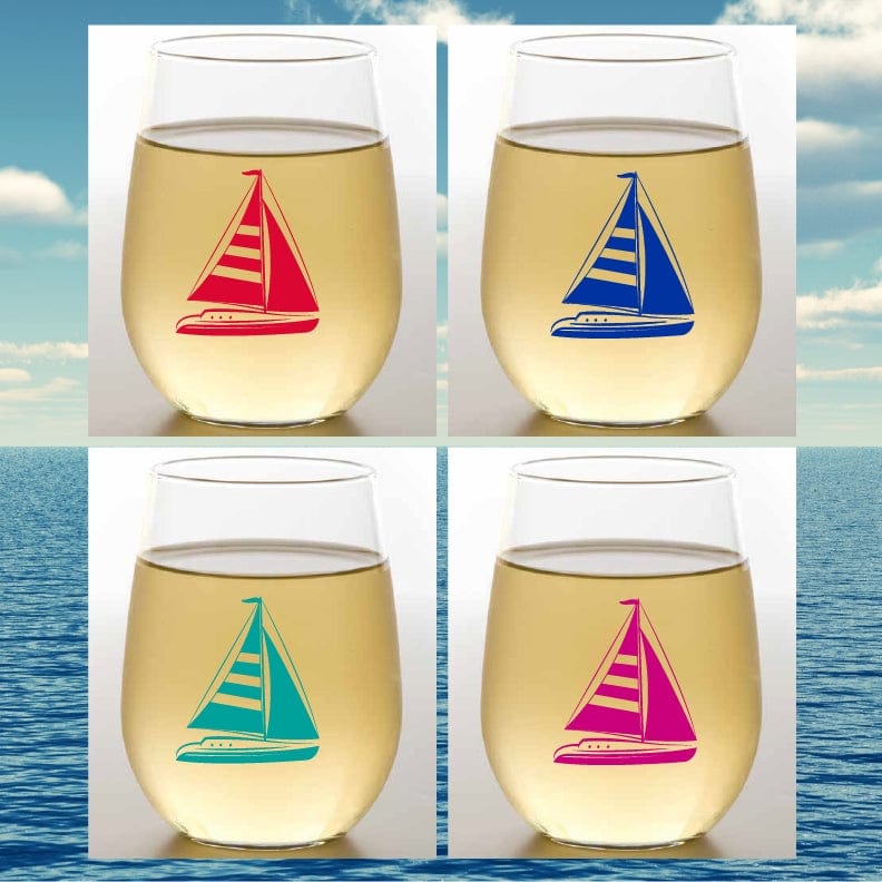 Wine-Oh! Set Sail Unbreakable Stemless Tritan Plastic Wine Glasses, Set of 4 - Little Miss Muffin Children & Home