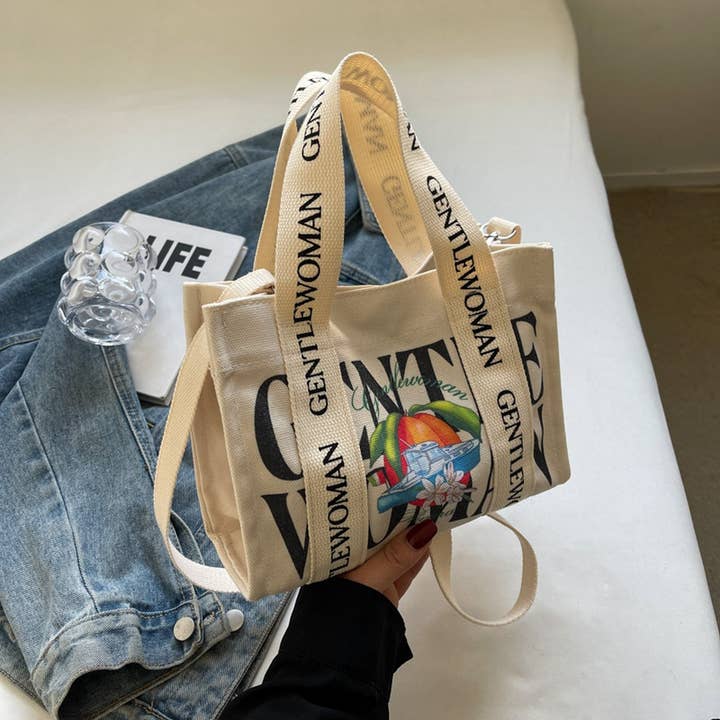 Accity Casual Printed Letter Canvas Bag - Little Miss Muffin Children & Home