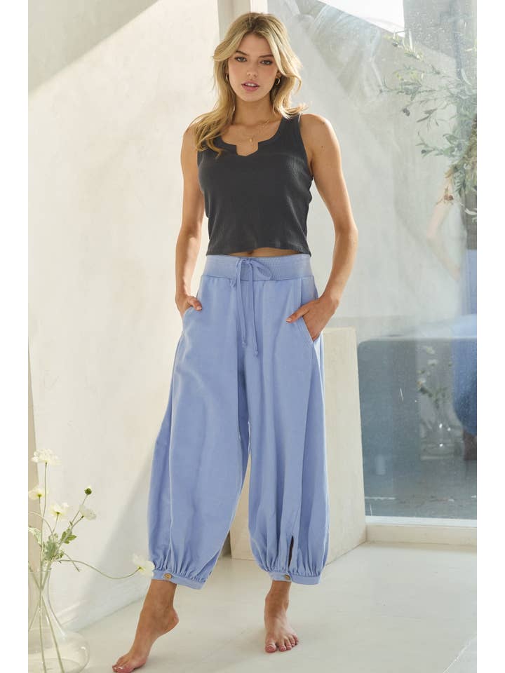 Acid Washed French Terry Cropped Bubble Pants