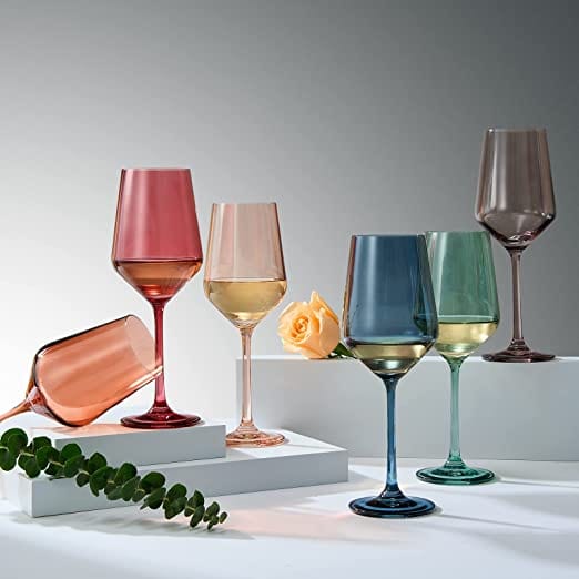 The Wine Savant / Khen Glassware Large Pastel Colored Stemmed Wine Glasses, Set of 6 - Little Miss Muffin Children & Home