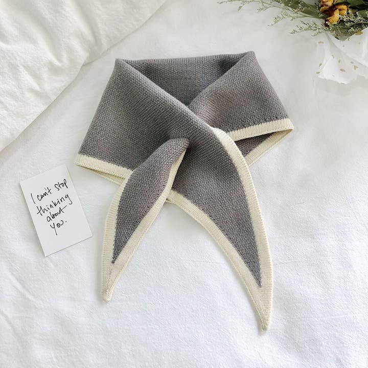 Grey Knit Triangle Scarf Neck Wrap