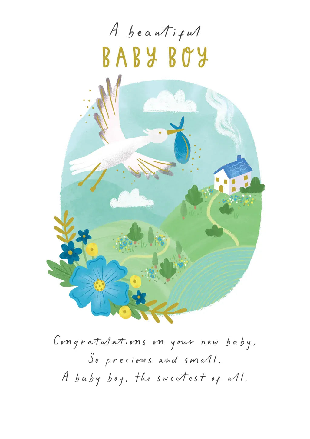 Baby Boy Stork Greeting Card Paper Rose