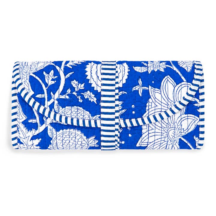 Cotton Quilted Jewelry Roll in Cornflower