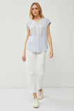 Be Cool Be Cool Striped Mandarin Collar Cap Sleeve Linen Shirt - Little Miss Muffin Children & Home