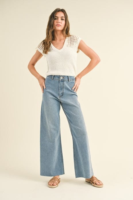 Miou Muse Miou Muse Straight Wide Leg Denim Pants in Denim - Little Miss Muffin Children & Home