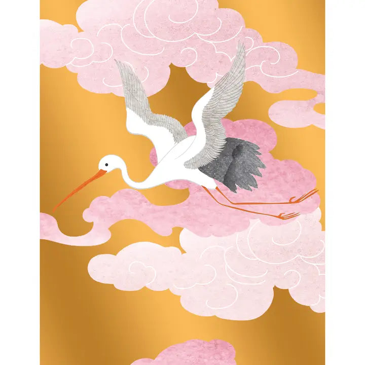 Greeting Card New Baby Girl Stork
