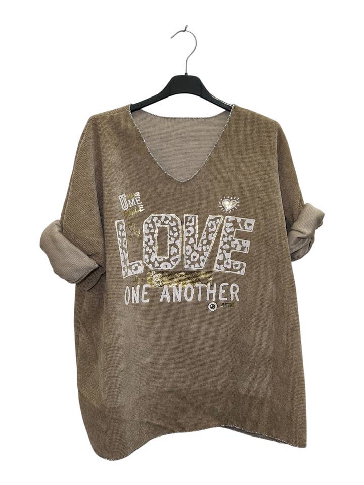 Loowie Love One Another Print V-Neck Velvet Top - Little Miss Muffin Children & Home