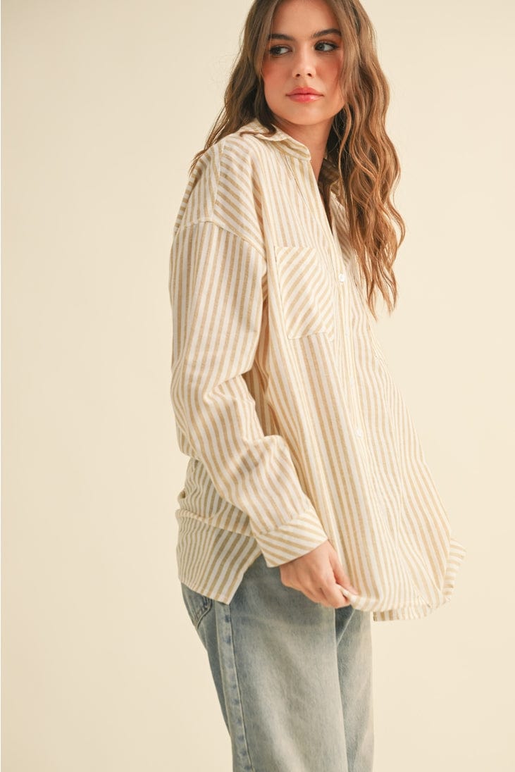 Miou Muse Striped Button Down Boyfriend Shirt in Mustard - Little Miss Muffin Children & Home