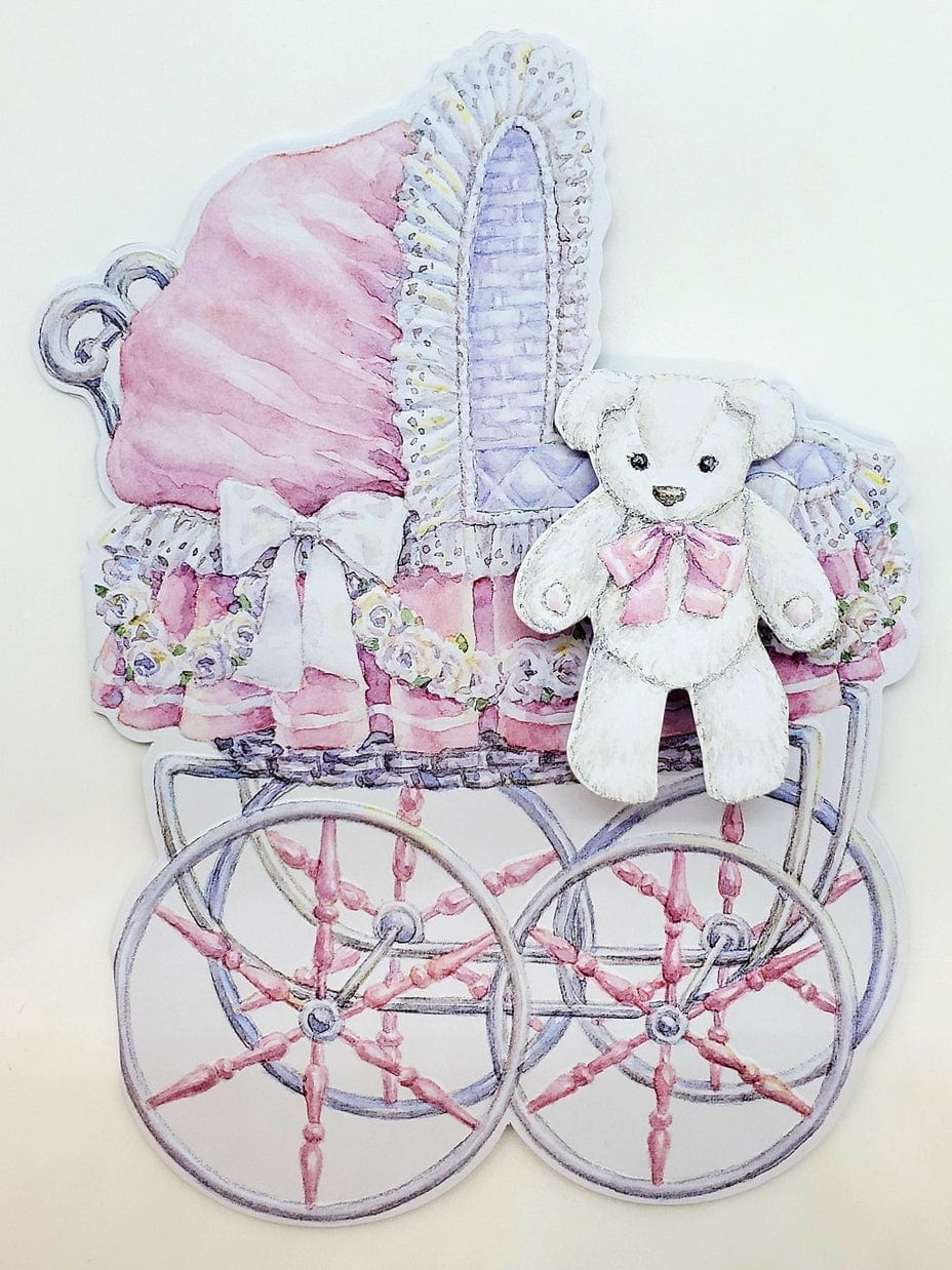 For Arts Sake For Arts Sake Pink Baby Girl Pram Greeting Card - Little Miss Muffin Children & Home