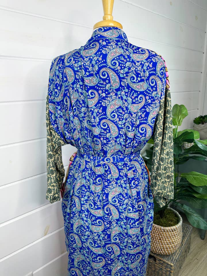Folklore Couture Silk Kimono Patchwork Coverup Robe - Little Miss Muffin Children & Home