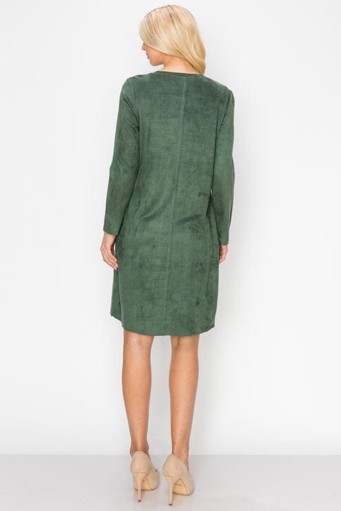 suede dress long sleeve Aurora Stretch Suede Dress with Pockets in Hunter Green