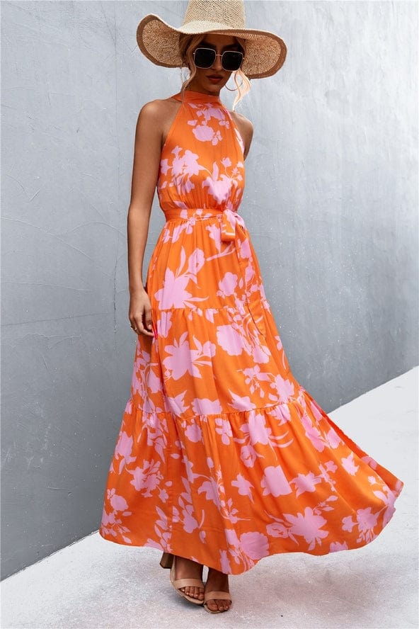 Miss Sparkling Miss Sparkling Orange Halter Dress - Little Miss Muffin Children & Home