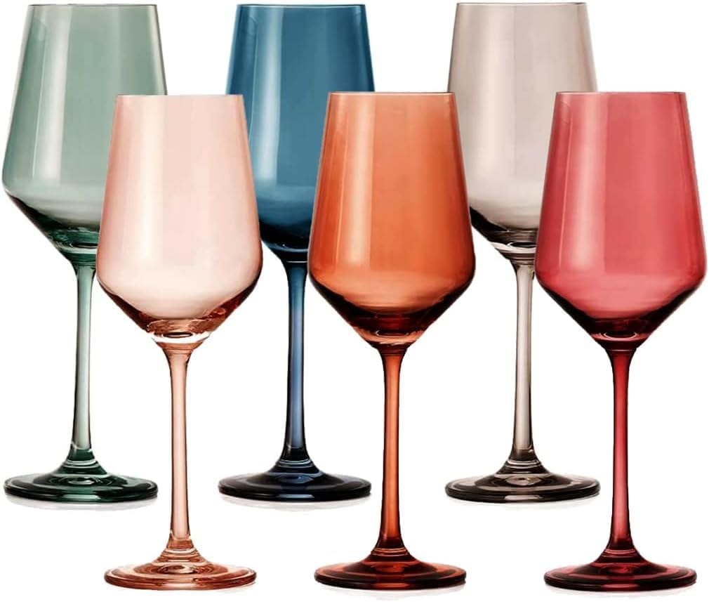 The Wine Savant / Khen Glassware Large Pastel Colored Stemmed Wine Glasses, Set of 6 - Little Miss Muffin Children & Home