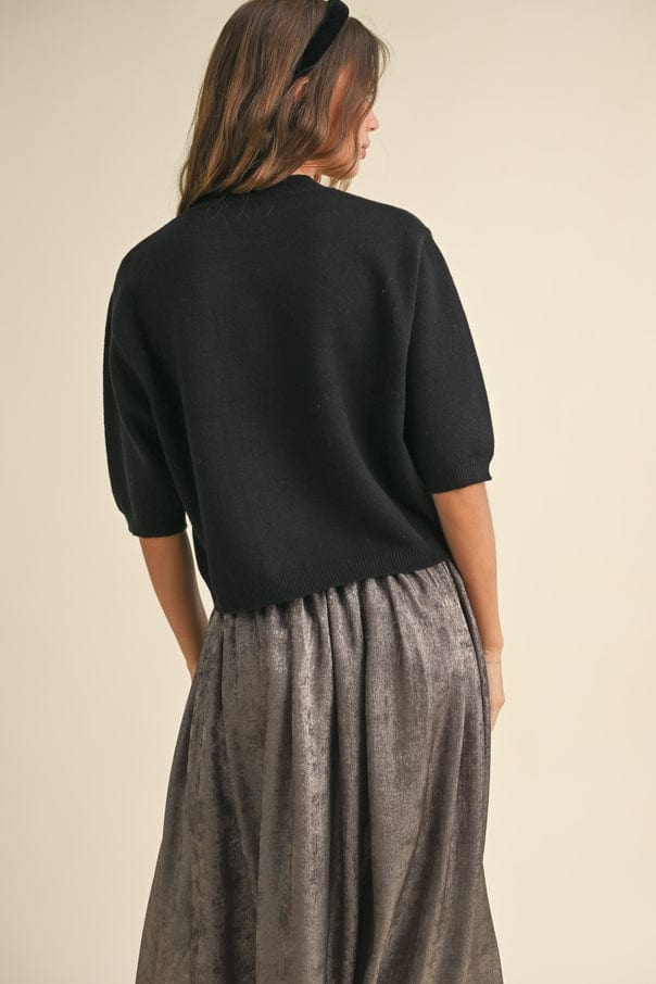 Miou Muse Miou Muse Short Sleeve Sweater in Black - Little Miss Muffin Children & Home