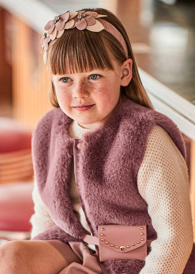 Mayoral Usa Inc Mayoral Faux-Fur Vest with Belt in Plum for Girls - Little Miss Muffin Children & Home