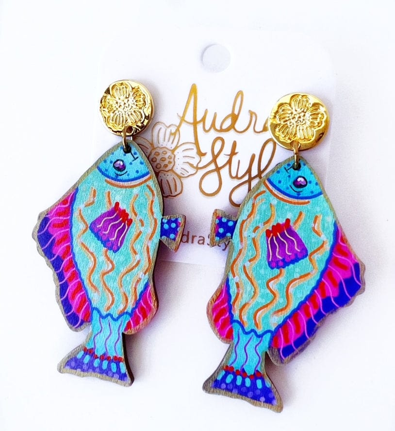 Audra Style Audra Style Mint Green Colorful Fish Dangle Earring Coastal Beach Spring Summer - Little Miss Muffin Children & Home