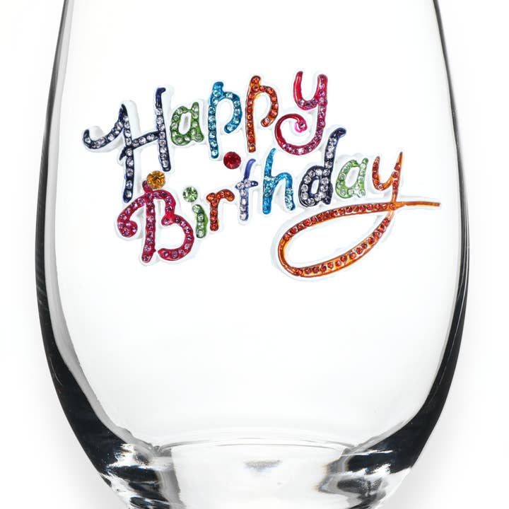 The Queens' Jewels® Queen Jewels Happy Birthday Jeweled Stemless Wine Glass - Little Miss Muffin Children & Home