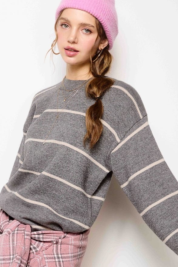 La Miel La Miel Loose Fit Striped Long Sleeve Sweater in Pebble - Little Miss Muffin Children & Home