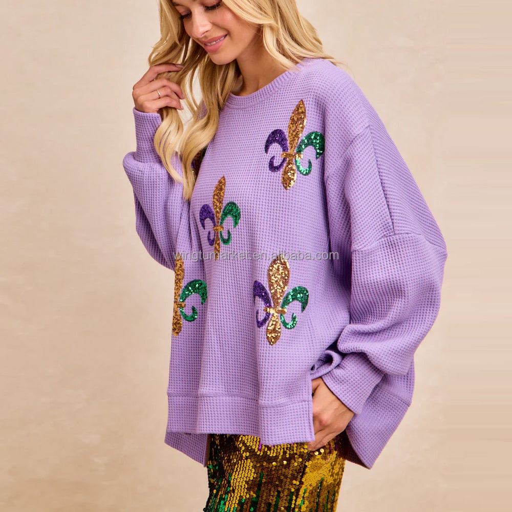 mardi gras fleur de lis sequin sweater