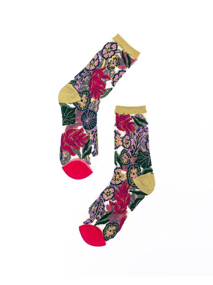 Festive Floral Sheer Crew Sock