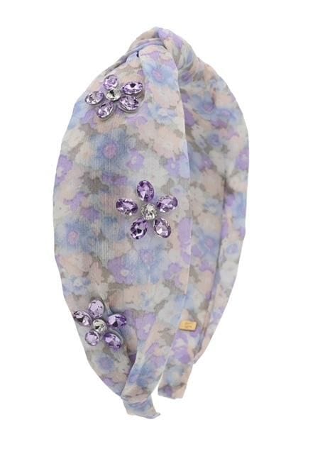 Floral Crystal Jewel Flower Print Knot Headband