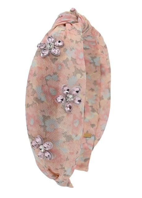 Floral Crystal Jewel Flower Print Knot Headband