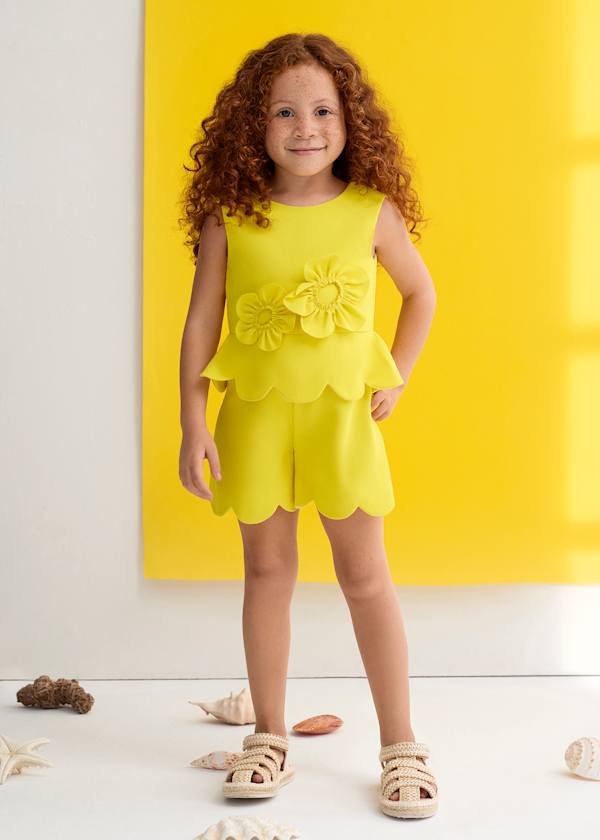 Flower Applique Sleeveless Crepe Romper