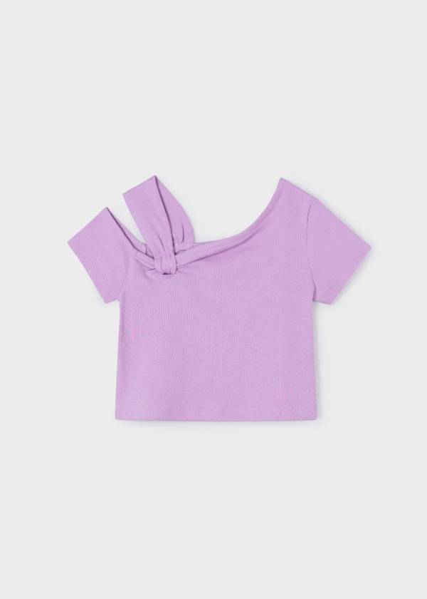 Asymmetric Neckline Short Sleeve T-Shirt in Lilac